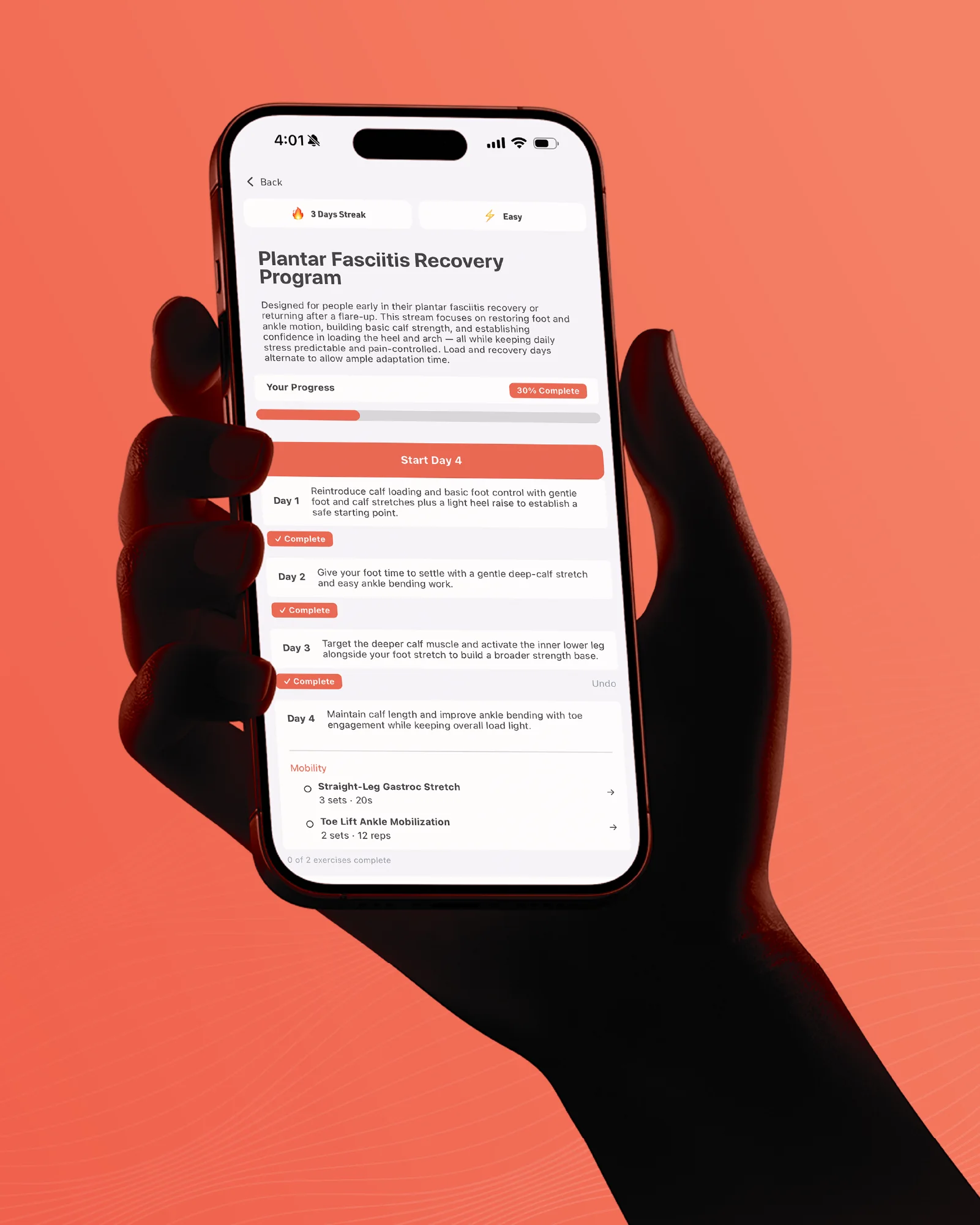Sidekick Rehab app showing a Plantar Fasciitis Recovery Program